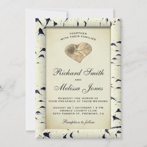 Vintage Birch Tree Bark Wood Wedding Invitation