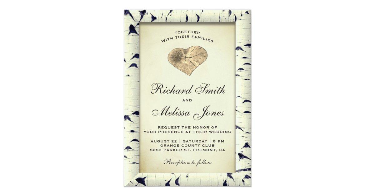 Vintage Birch Tree Bark Wood Wedding Invitation | Zazzle.com