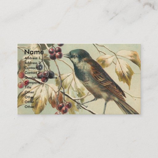 Customizable Vintage Bird and Berries Business Cards