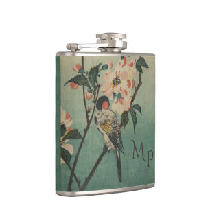 Vintage Bird and Blossom Illustration Flask