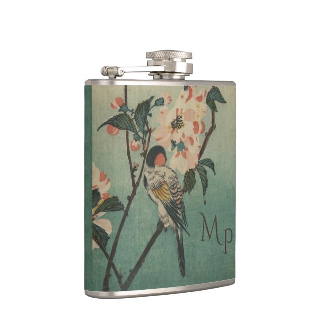 Vintage Bird and Blossom Illustration Flask (Right)