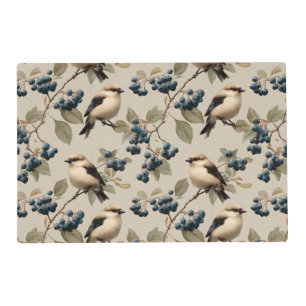 Vintage Bird and Blueberry Seamless Pattern Placemat