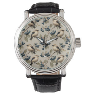 Vintage Bird and Blueberry Seamless Pattern Watch