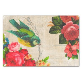 Vintage Bird and Flower Garden Tissue Paper