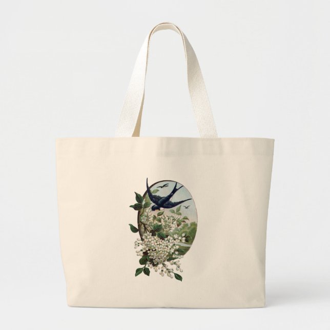 Vintage bird and flowers large tote bag (Front)