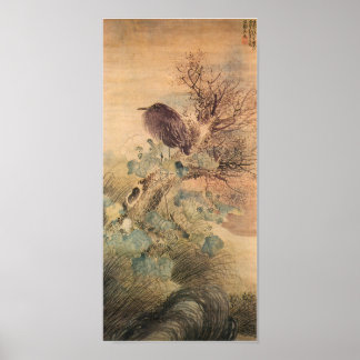 Vintage Bird and Hibiscus Japanese Poster
