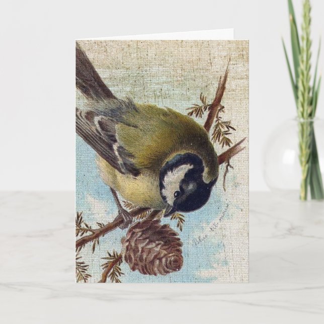 Vintage Bird and Pinecone Card (Front)