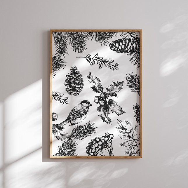 Vintage Bird and Pinecone Pattern Christmas Poster (Creator Uploaded)