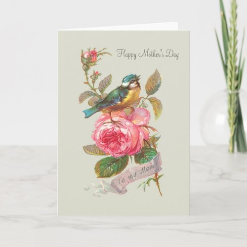Vintage bird and rose Mothers Day Greeting Card