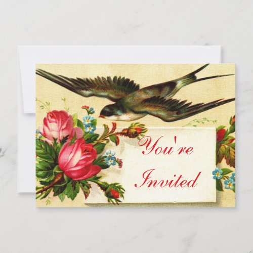 Vintage Bird and Roses Tea Party Invitation