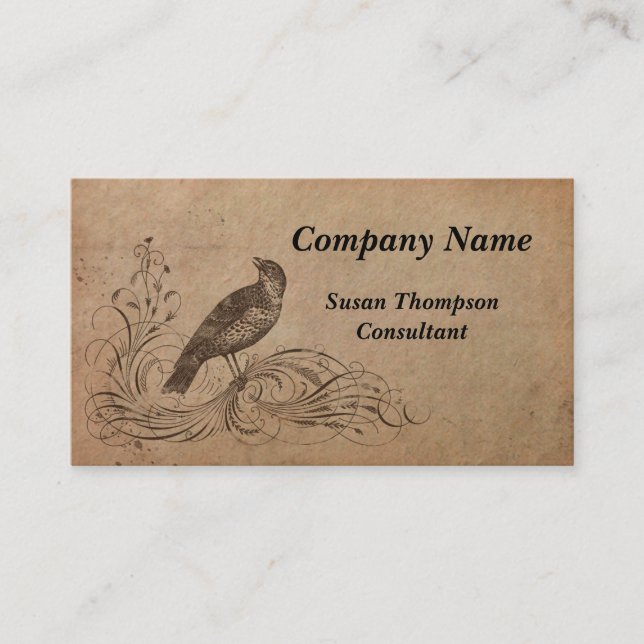 Vintage Bird and Scroll Business Card (Front)