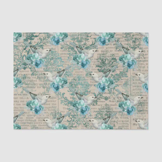 Vintage Bird Art & Flowers Tissue Paper | Zazzle