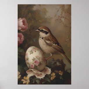 Vintage Bird Art Printable Cottagecore Sparrow Poster