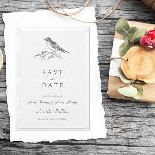 Vintage Bird Black And White Save The Date Invitation