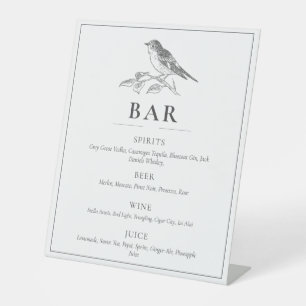 Vintage Bird Black And White Wedding Bar Sign