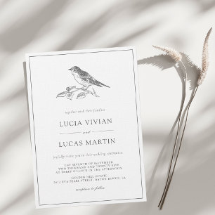 Vintage Bird Black And White Wedding Invitation