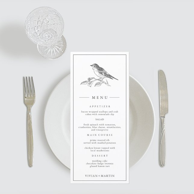 Vintage Bird Black And White Wedding Menu (Creator Uploaded)