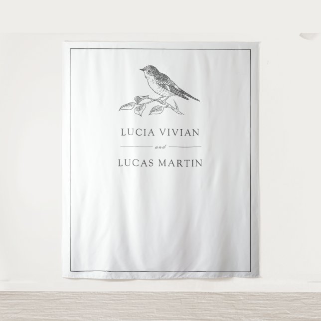 Vintage Bird Black And White Wedding Tapestry (Front)
