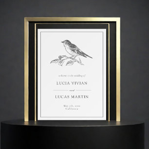 Vintage Bird Black And White Wedding Welcome Foam Board