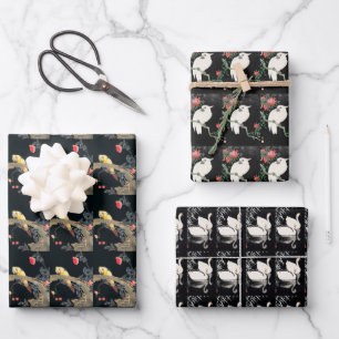 Vintage bird black illustration wrapping paper sheets