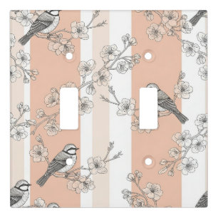 Vintage Bird Blossom Toile Stripe (10) Light Switch Cover