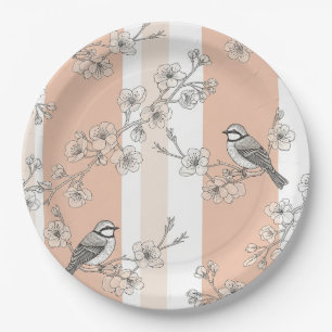 Vintage Bird Blossom Toile Stripe (10) Paper Plates