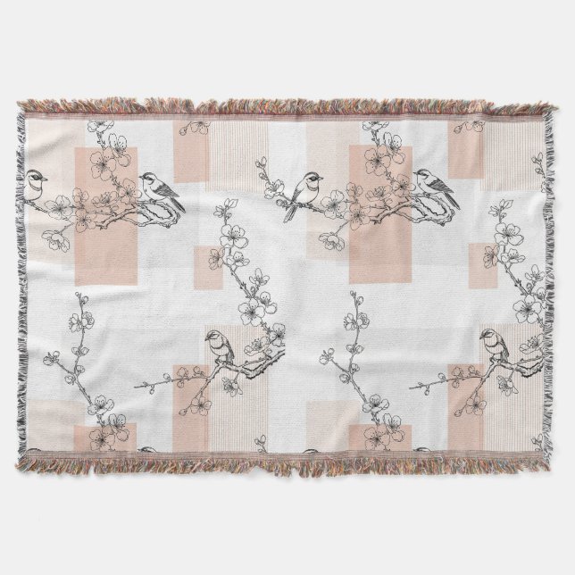 Vintage Bird Blossom Toile Stripe (10) Throw Blanket (Front)