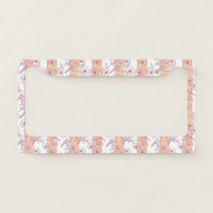 Vintage Bird Blossom Toile Stripe (11) License Plate Frame