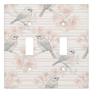 Vintage Bird Blossom Toile Stripe (11) Light Switch Cover