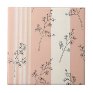 Vintage Bird Blossom Toile Stripe (12) Ceramic Tile