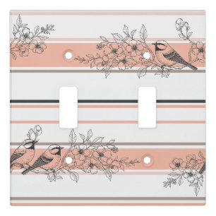 Vintage Bird Blossom Toile Stripe (12) Light Switch Cover