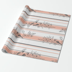 Vintage Bird Blossom Toile Stripe (12) Wrapping Paper