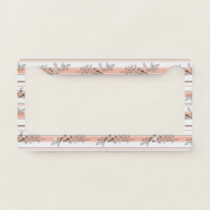 Vintage Bird Blossom Toile Stripe (13) License Plate Frame