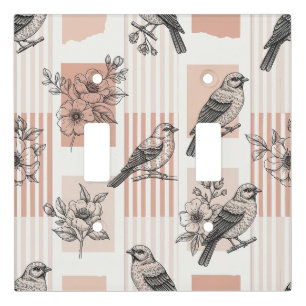 Vintage Bird Blossom Toile Stripe (1) Light Switch Cover