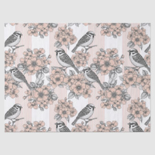 Vintage Bird Blossom Toile Stripe (1) Tissue Paper