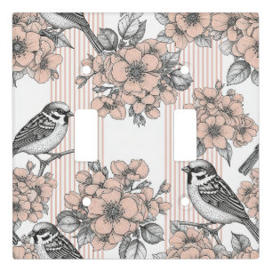 Vintage Bird Blossom Toile Stripe (2) Light Switch Cover