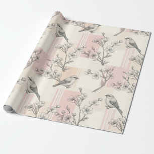 Vintage Bird Blossom Toile Stripe (2) Wrapping Paper