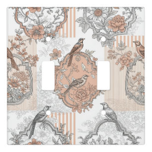 Vintage Bird Blossom Toile Stripe (3) Light Switch Cover