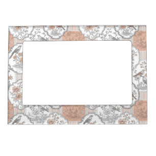 Vintage Bird Blossom Toile Stripe (3) Magnetic Frame