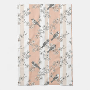 Vintage Bird Blossom Toile Stripe (4) Kitchen Towel