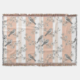 Vintage Bird Blossom Toile Stripe (4) Throw Blanket