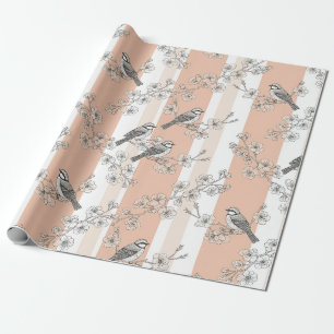 Vintage Bird Blossom Toile Stripe (4) Wrapping Paper