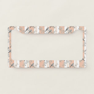 Vintage Bird Blossom Toile Stripe (5) License Plate Frame