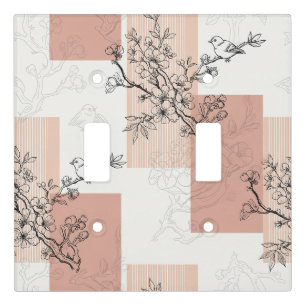Vintage Bird Blossom Toile Stripe (5) Light Switch Cover