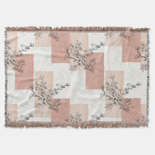 Vintage Bird Blossom Toile Stripe (6) Throw Blanket