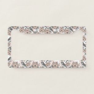 Vintage Bird Blossom Toile Stripe (7) License Plate Frame