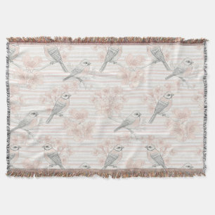 Vintage Bird Blossom Toile Stripe (7) Throw Blanket