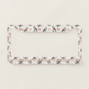 Vintage Bird Blossom Toile Stripe (8) License Plate Frame