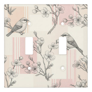 Vintage Bird Blossom Toile Stripe (8) Light Switch Cover