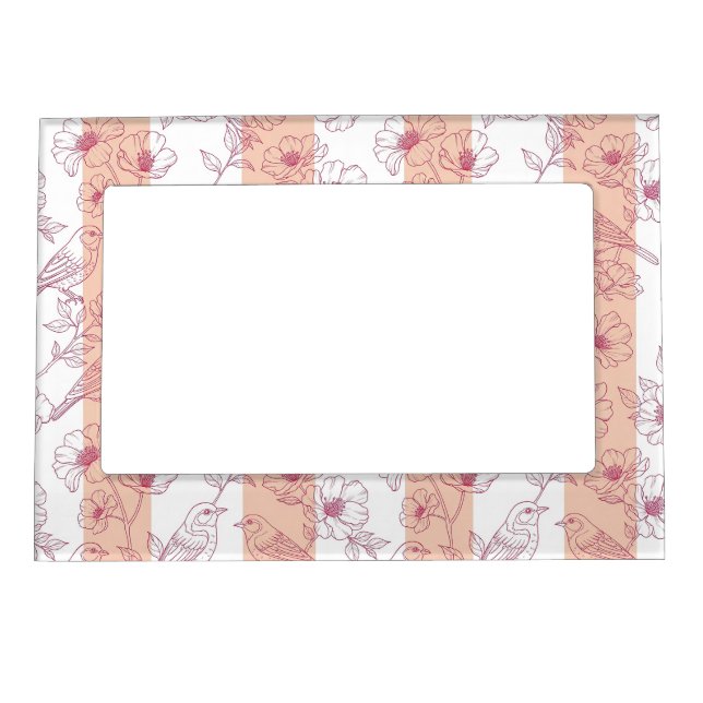 Vintage Bird Blossom Toile Stripe (8) Magnetic Frame (Front)